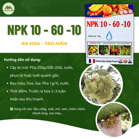 PHÂN BÓN NPK 10-60-10 – KÍCH HOA MẠNH, NUÔI MẦM KHỎE (1 kg)