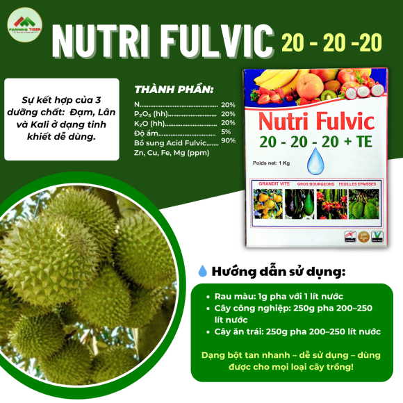 Nutri Fulvic 20-20-20+TE (1KG) | PHÂN BÓN HỖN HỢP NPK - GIÚP RA HOA, DƯỠNG TRÁI, PHỤC HỒI 